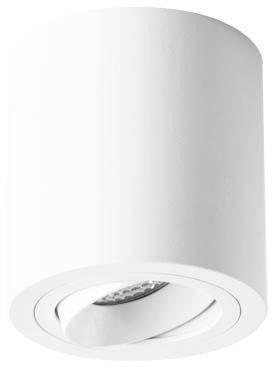 Lampe de plafond blanche cylindrique avec anneau intérieur ajustable.