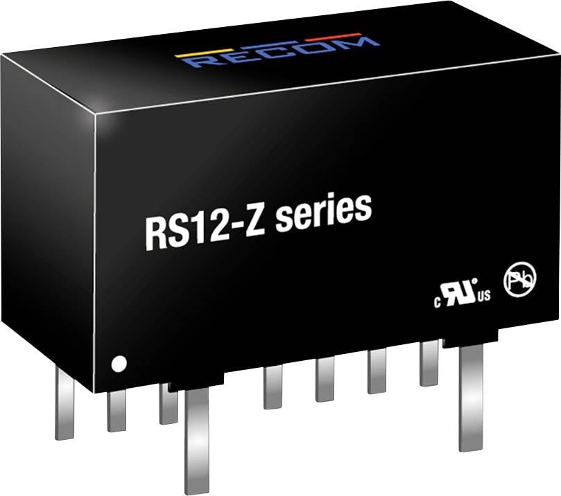 Un composant électronique noir portant l'inscription 'RS12-Z series', avec plusieurs broches métalliques en bas et le logo du fabricant en haut.