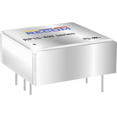 Composant électronique carré portant l'inscription 'RECOM RP15-AW series', montrant plusieurs broches de connexion en bas.