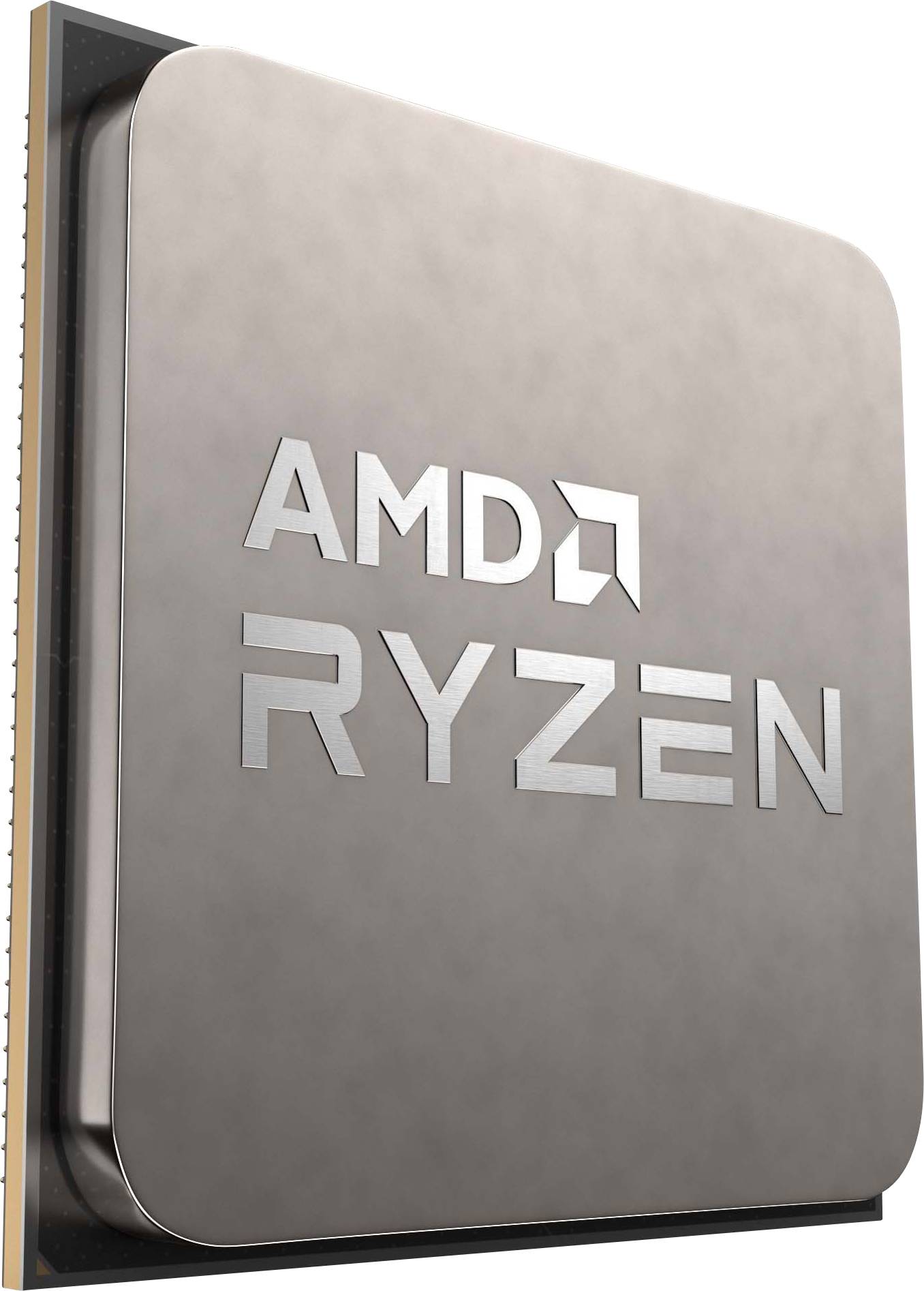 Logo 'AMD Ryzen' sur un processeur. Principalement des composants technologiques représentés.