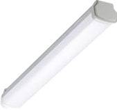 Un luminaire LED blanc, allongé, au design moderne, idéal pour une installation au plafond dans les espaces résidentiels ou de bureau.
