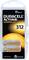 Piles pour appareils auditifs Duracell Activair, type 312, lot de 6. Emballage avec des languettes oranges EasyTabs pour une insertion facile. Composition : Sans mercure.