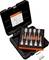 'Ensemble de sept clés à douille et de bits dans un étui rigide noir ouvert avec charnière, l'étiquette indiquant les spécifications.'