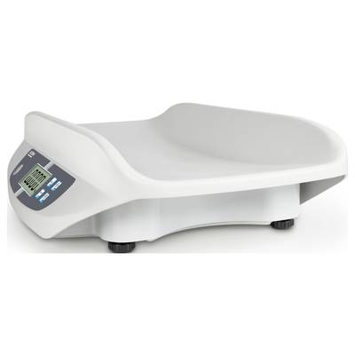 Balance numérique blanche pour bébé avec affichage LCD, indiquant zéro gramme. Adaptée pour des mesures de poids précises des jeunes enfants.