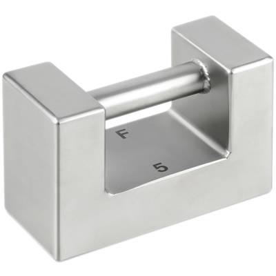 Un poids rectangulaire en argent, marqué 'F' et '5'.