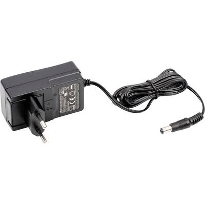 Adaptateur secteur noir avec fiche européenne et long câble, montrant des composants technologiques, adapté aux appareils électroniques.