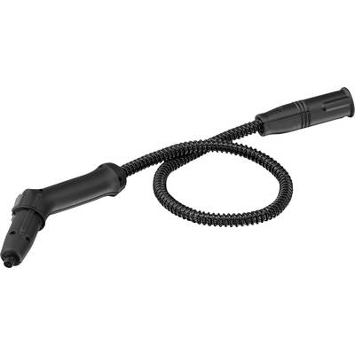'Tuyau spiralé noir avec deux fiches aux extrémités, adapté pour la connexion d'appareils ou de systèmes électriques dans les véhicules.'