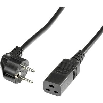 Câble réseau noir avec fiche Euro et connecteur d'appareil, souvent utilisé pour les ordinateurs et les appareils électroménagers.