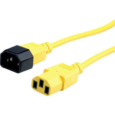 Câble d'alimentation jaune avec connecteurs noir et jaune, C13 et C14, pour serveurs ou équipements réseau informatiques.