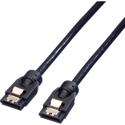 Câble SATA noir avec deux connecteurs, utilisé pour connecter des disques durs internes à des ordinateurs.