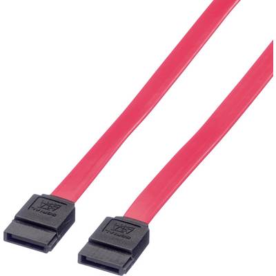 'Deux câbles SATA rouges avec des connecteurs noirs, généralement utilisés pour connecter des disques durs ou des SSD à la carte mère d'un ordinateur.'