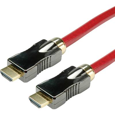 Deux câbles HDMI rouges avec des connecteurs dorés.