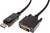 Un câble DisplayPort vers DVI ; à gauche la fiche DisplayPort et à droite la fiche DVI, toutes deux noires, sur un fond blanc.