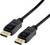 Deux câbles DisplayPort noirs avec leurs connecteurs montrent le côté de connexion. Ils sont adaptés pour la transmission de signaux audio et vidéo.
