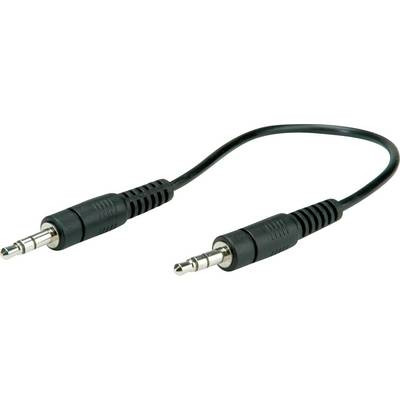 Un câble audio noir avec deux fiches jack 3,5 mm.