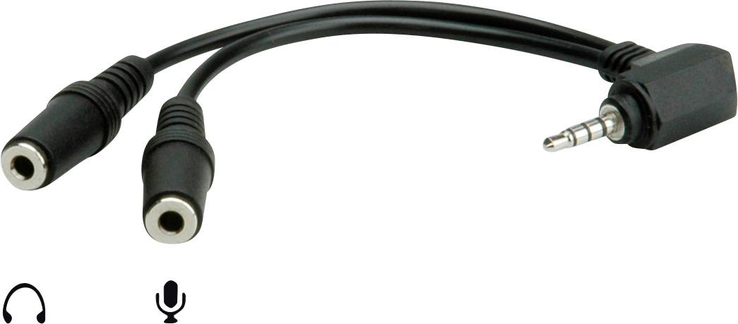 Un câble séparateur audio avec deux prises pour casque et microphone, ainsi qu'une fiche jack de 3,5 mm, adapté aux connexions audio.