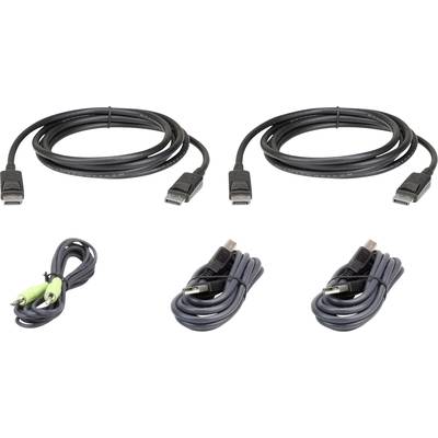 Six câbles : deux câbles HDMI, un câble audio avec des fiches vertes et rouges, et trois câbles USB sur fond blanc.