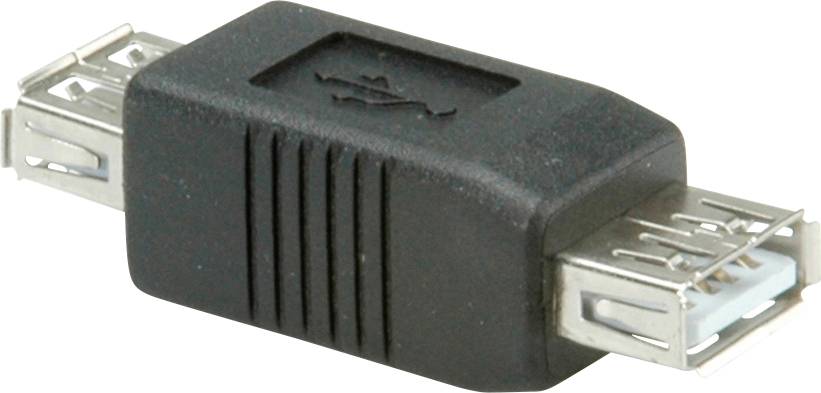 Un adaptateur USB noir avec deux ports USB femelles, un de chaque côté, permettant de connecter des câbles USB entre eux.