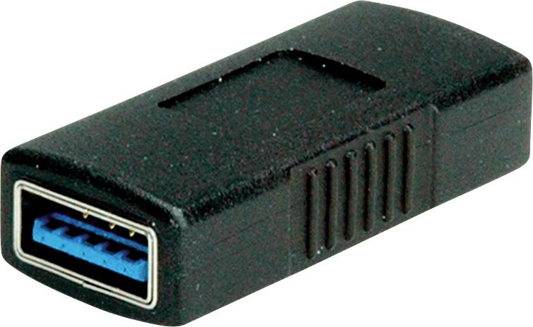 Adaptateur USB, rectangulaire, noir. Connecte des appareils USB-A, transfert rapide de données grâce à sa face intérieure bleue, indique la norme USB 3.0.
