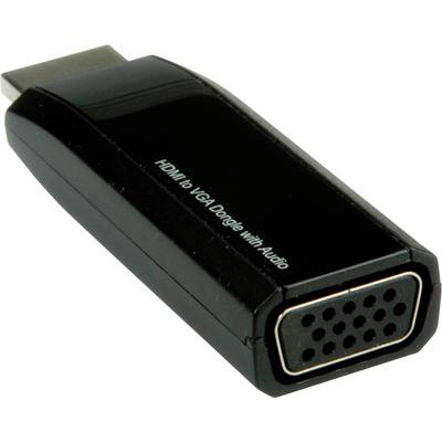 Un adaptateur noir HDMI vers VGA pour les connexions audio, qui convertit les signaux HDMI en signaux VGA.