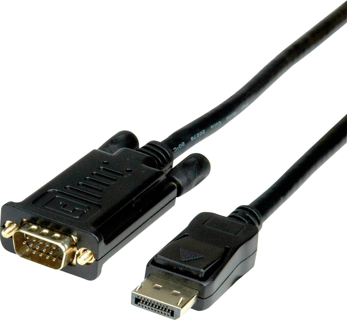Câble VGA vers DisplayPort : Câble de connexion avec une fiche VGA d'un côté et une fiche DisplayPort de l'autre.