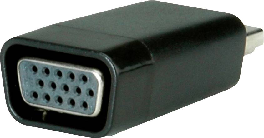 Un adaptateur VGA vers USB-C, noir, utilisé pour connecter des écrans VGA plus anciens à des appareils modernes équipés d'un port USB-C.
