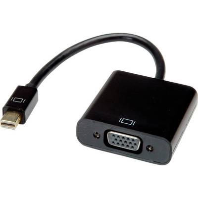 Adaptateur Mini DisplayPort vers VGA : Un adaptateur noir avec un port Mini DisplayPort et un port VGA.