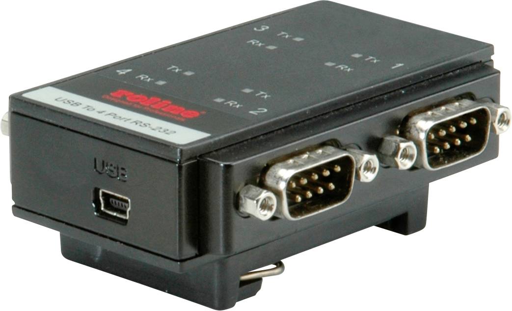 ROLINE Adaptateur USB 2.0 vers RS232 pour rail DIN, 4 ports