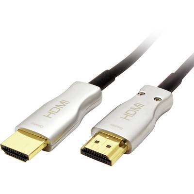 Deux câbles HDMI argentés avec des connecteurs dorés. À gauche, le câble descend, à droite, il monte. Ils sont destinés au transfert de données.