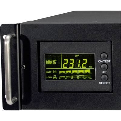 Appareil noir avec affichage numérique indiquant '231,2 V AC'. Les touches sont étiquetées 'ON/TEST', 'OFF' et 'SELECT'.