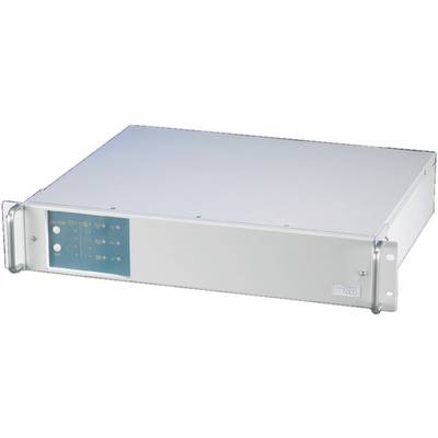 Un boîtier rack en argent avec un panneau avant bleu et plusieurs connexions. Idéal pour les applications serveur.