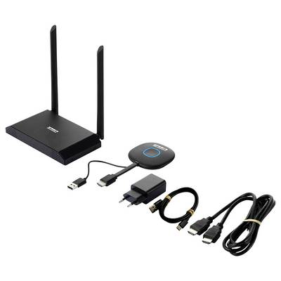 Routeur Wi-Fi avec deux antennes, un appareil récepteur, un bloc d'alimentation et divers câbles. Composants d'un système de transmission sans fil.