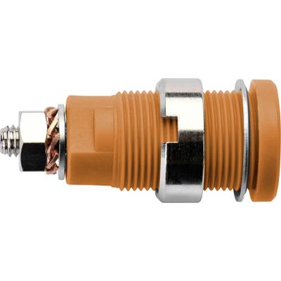 Un bouchon cylindrique orange avec une bague métallique argentée et un filetage. Un bobinage en fil de cuivre est visible.
