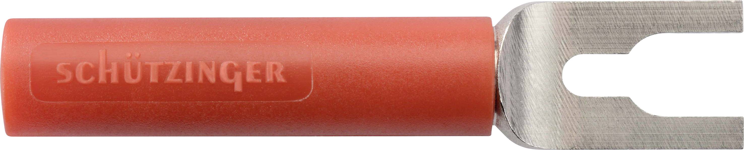 Connecteur Schützzinger rouge à broche métallique, adapté pour les connexions électriques.