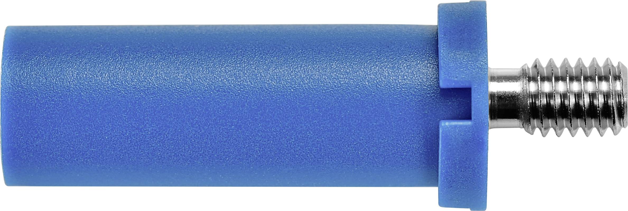 Goujon cylindrique bleu avec filetage métallique, parfois utilisé dans des machines ou pour la fixation de pièces.