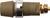 Connecteur coaxial brun avec anneau métallique et raccordement doré, représenté de côté.
