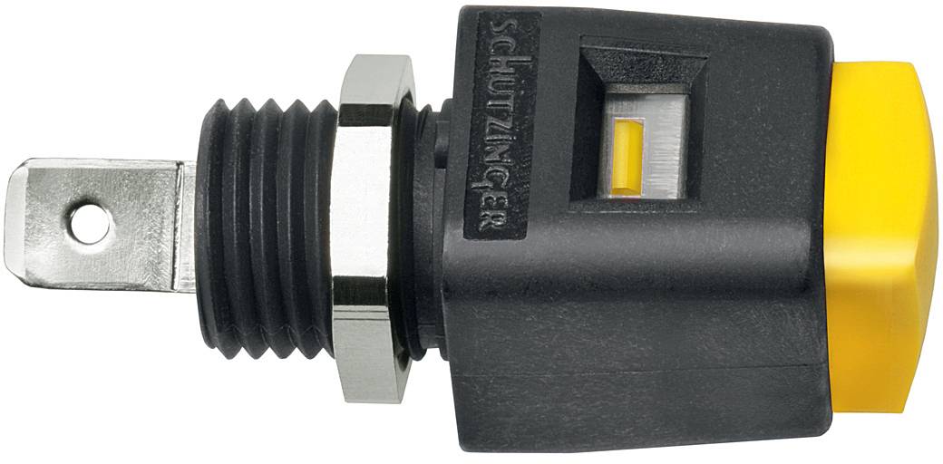 Prise de terre noir et jaune de Schützinger, représentée latéralement, montrant une tige métallique et un boîtier en plastique.