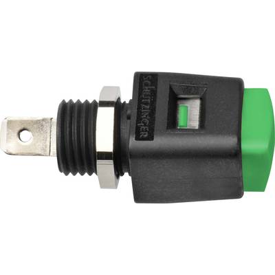 Interrupteur de protection noir avec bouton vert et contact métallique, adapté aux appareils électriques, destiné à interrompre le circuit électrique.