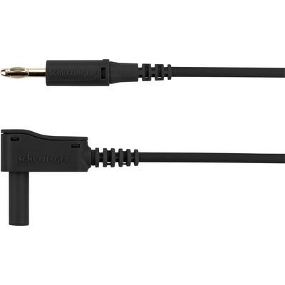 Deux fiches jack noires de la marque Schützinger, l'une droite, l'autre coudée, avec câble.
