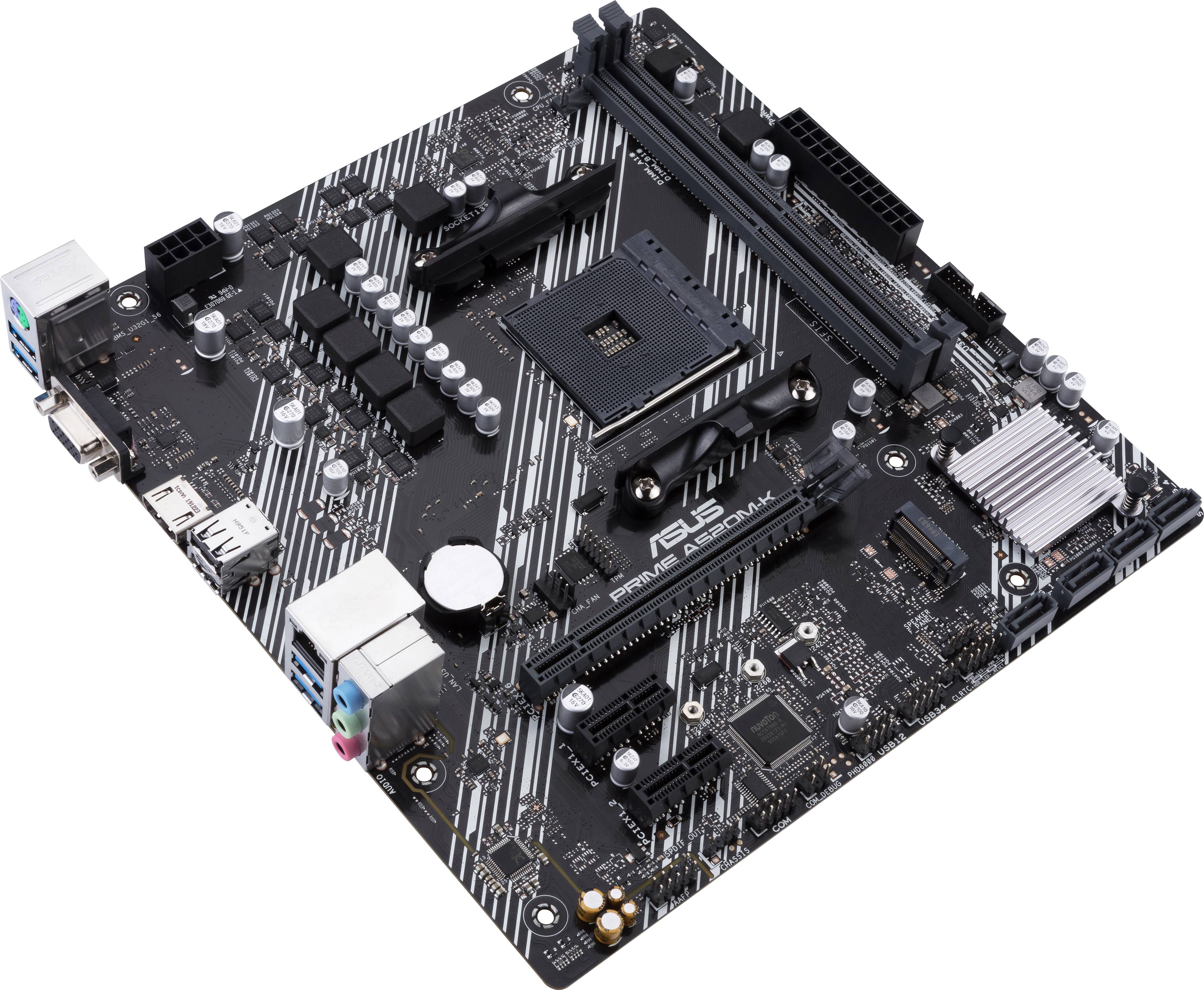 Carte mère ASUS avec un PCB noir, des motifs de lignes blanches, plusieurs emplacements et connecteurs. Carte principale pour matériel informatique.
