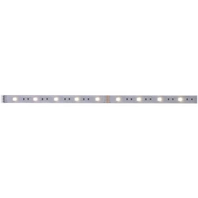 Une bande LED flexible dotée de neuf lumières LED blanches réparties uniformément, avec des marquages oranges intercalés.