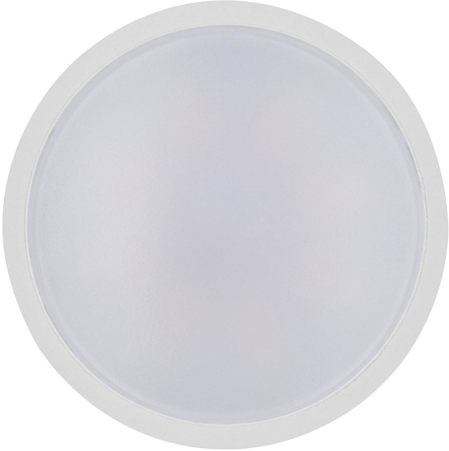 Luminaire de plafond LED rond et plat avec cadre blanc. Idéal pour un éclairage uniforme dans les espaces intérieurs.