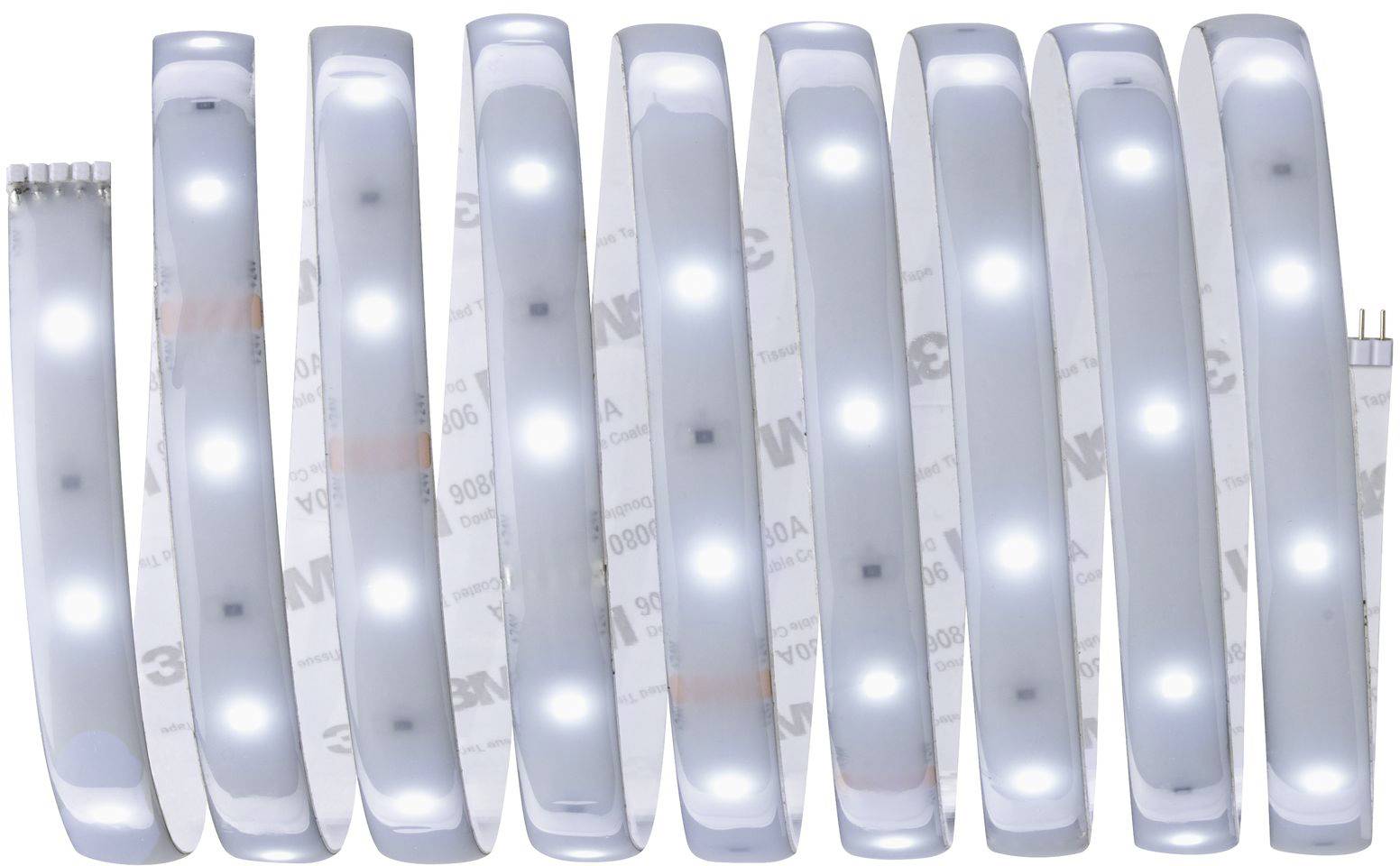 Une barre lumineuse LED flexible, enroulée en plusieurs boucles, présente des LED brillamment illuminées avec une répartition uniforme de la lumière.