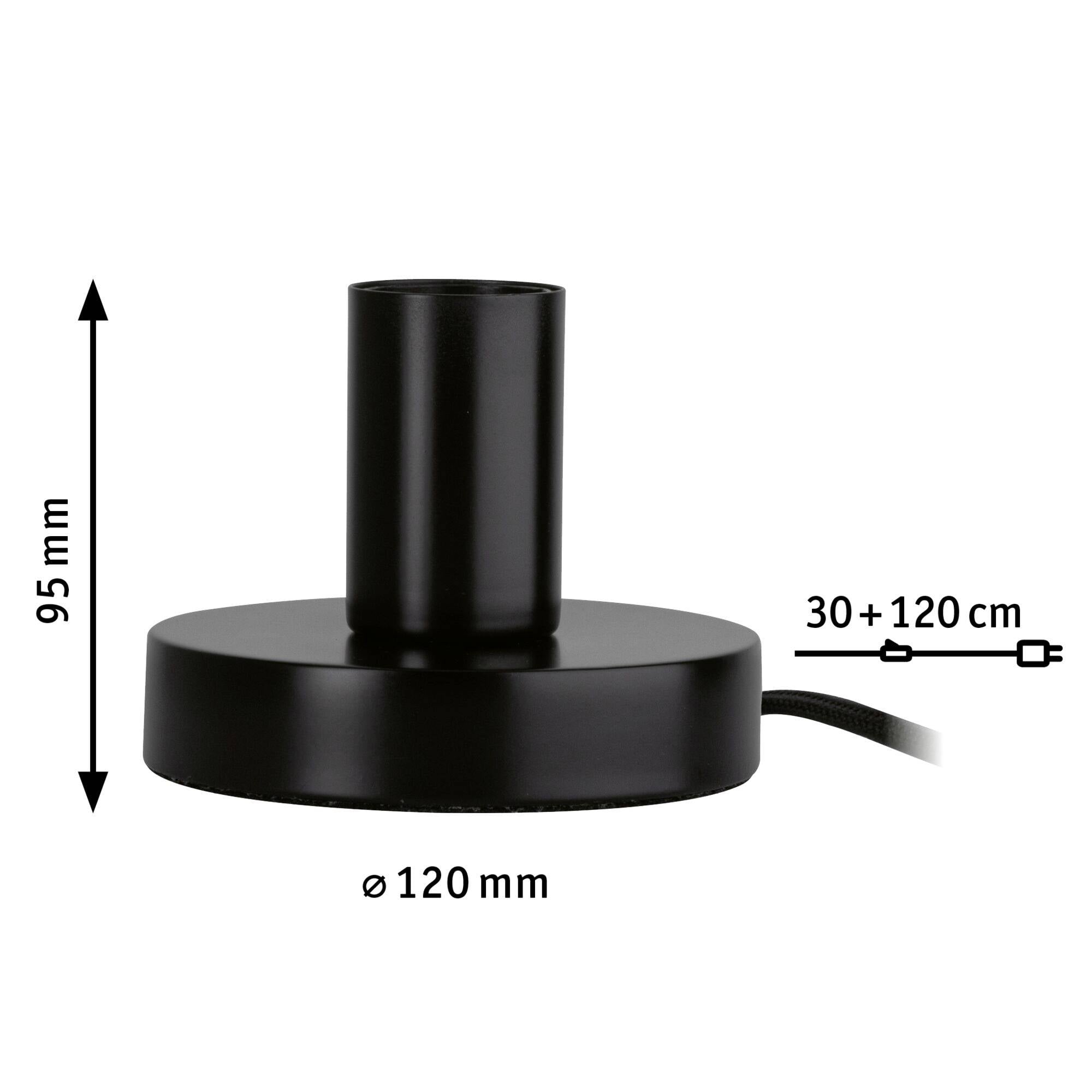Base de lampe noire d'une hauteur de 95 mm et d'un diamètre de 120 mm. Câble réglable entre 30 et 120 cm.