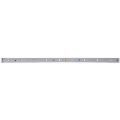 Gros plan d'un ruban LED avec plusieurs LED réparties uniformément sur un circuit imprimé plat de couleur argent.