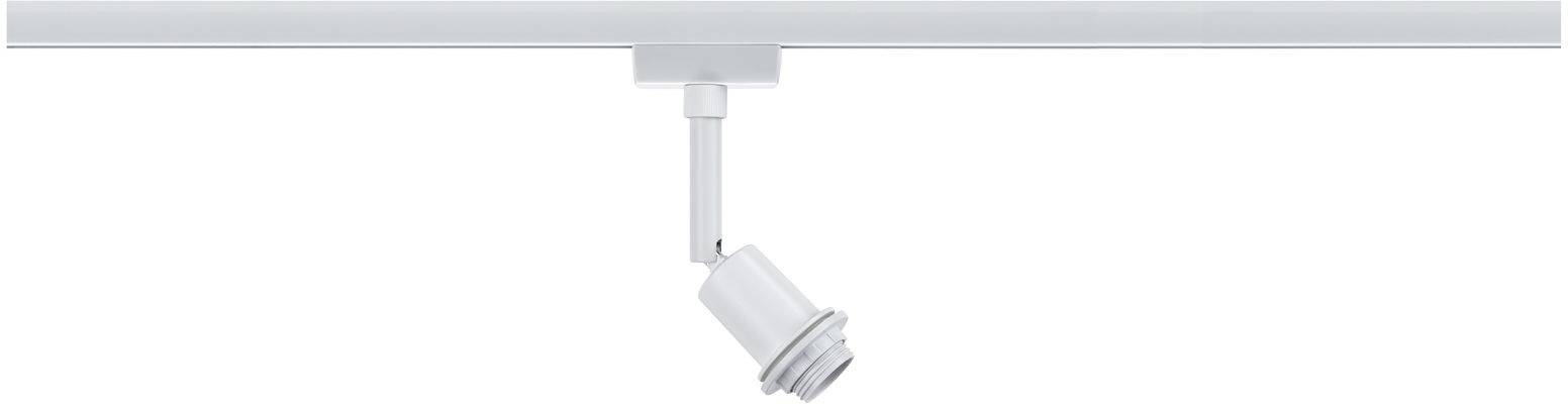 Lampe individuelle fixée sur un rail blanc, conçue pour un positionnement personnalisé et l'adaptation de l'éclairage dans les espaces intérieurs.