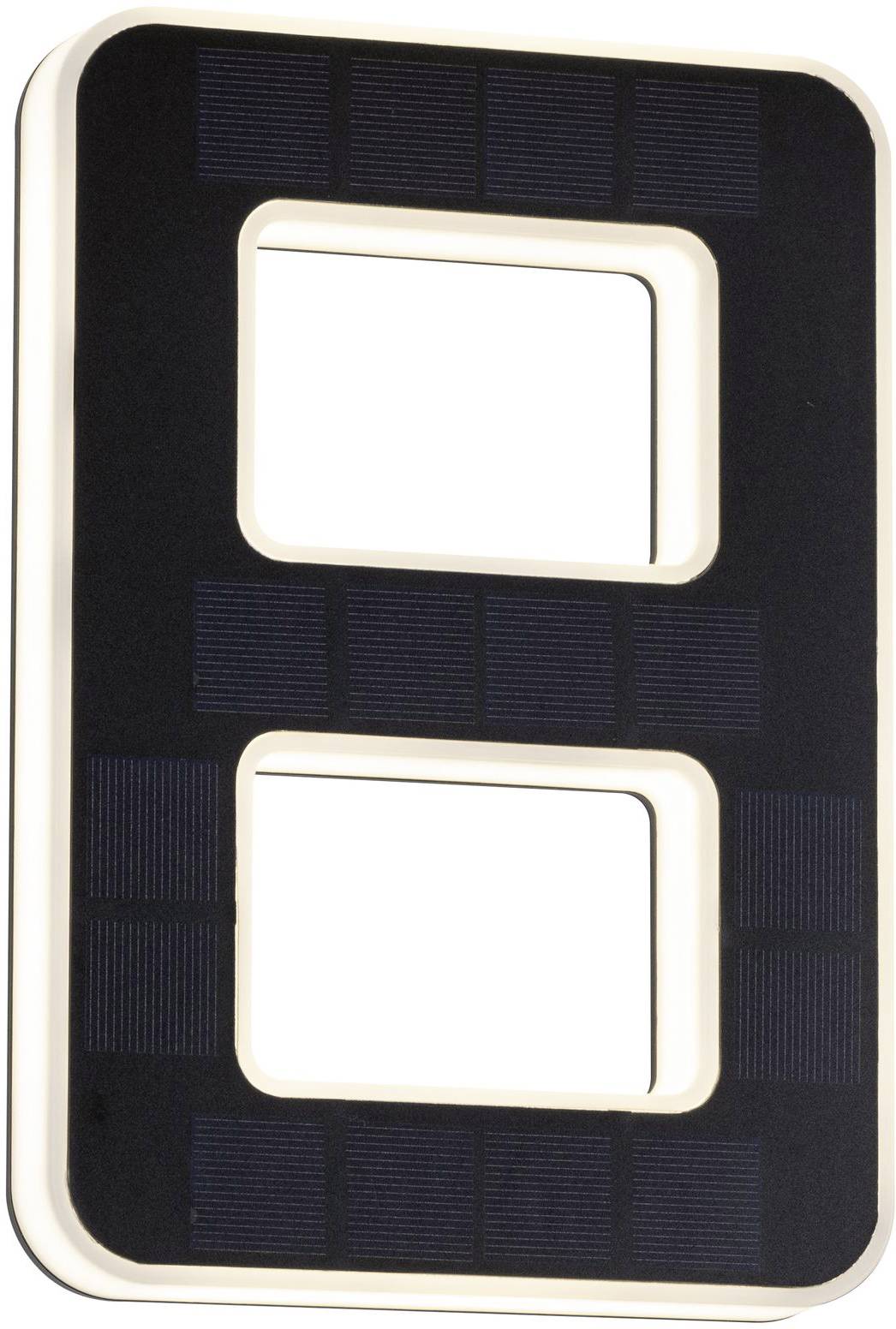 Numéro de maison solaire '8' avec fonction d'éclairage LED pour une meilleure visibilité dans l'obscurité. Design noir avec cadre rectangulaire.
