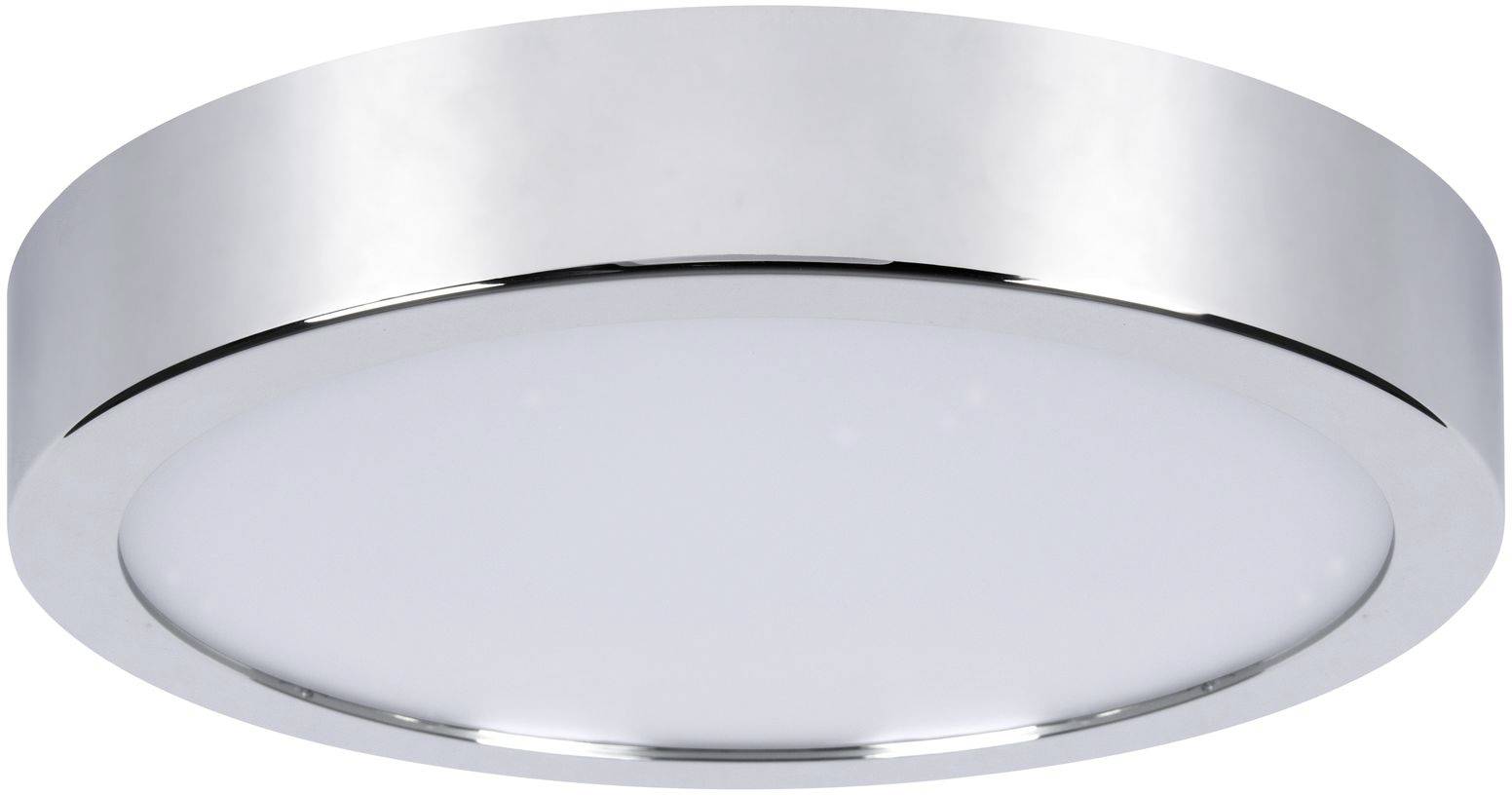 Un plafonnier LED rond en argent au design épuré, diffusant une lumière uniforme et douce.
