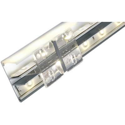 Un luminaire à LED avec un support transparent et plusieurs points lumineux visibles, diffusant une lumière uniforme.