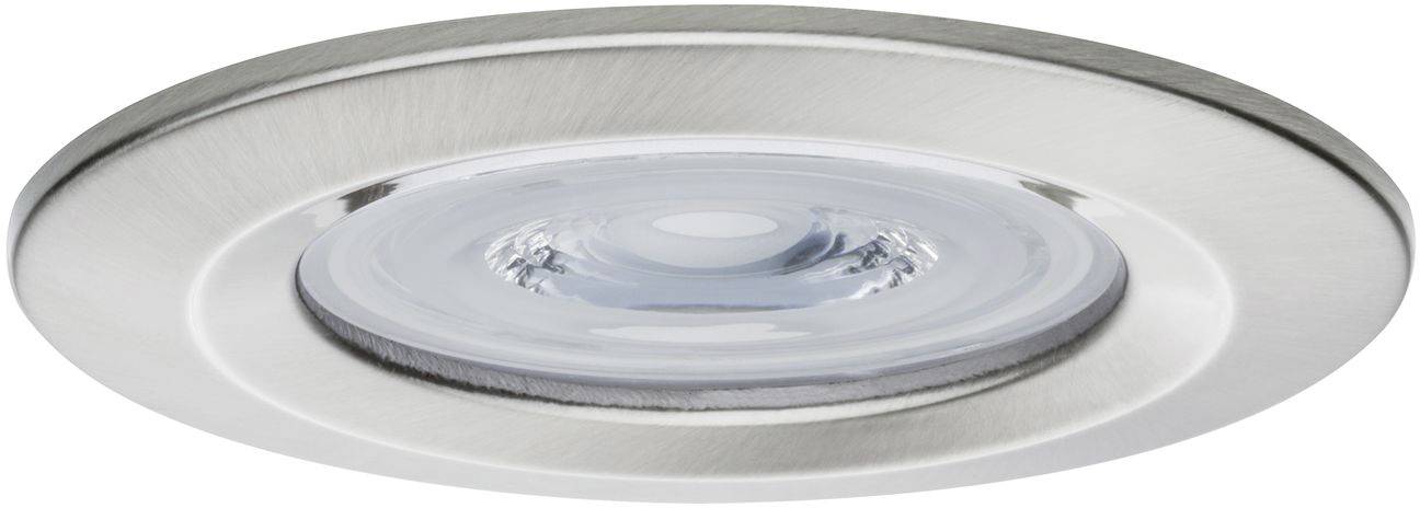 Un luminaire encastrable LED rond en argent avec un verre transparent et un design épuré, adapté aux espaces de vie et de travail.